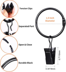 Openable Circle Hooks Curtain Clips, 30 Items 1.5 Inch Black Pack