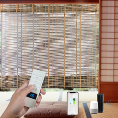 Motorized Bamboo Roman Shades App, Alexa, Google Home Smart Hardwired