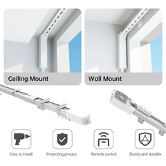 Smart Curtain Track Wall Mount & Ceiling Mount 5.6-9.8 ft, Remote Controller & Smart Assistant (Google Home/Amazon Alexa/Tuya)